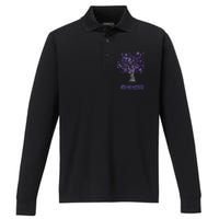 Alzheimer Awareness Tee For Women Purple Butterfly Performance Long Sleeve Polo