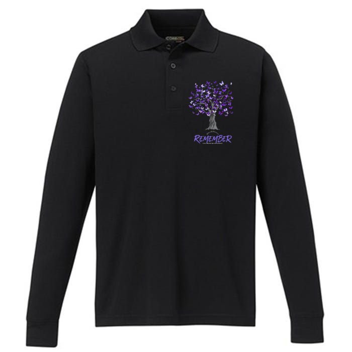 Alzheimer Awareness Tee For Women Purple Butterfly Performance Long Sleeve Polo