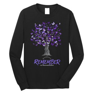 Alzheimer Awareness Tee For Women Purple Butterfly Long Sleeve Shirt