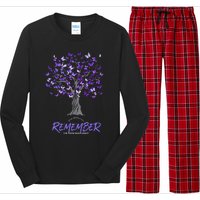 Alzheimer Awareness Tee For Women Purple Butterfly Long Sleeve Pajama Set