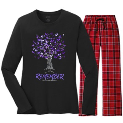 Alzheimer Awareness Tee For Women Purple Butterfly Women's Long Sleeve Flannel Pajama Set 