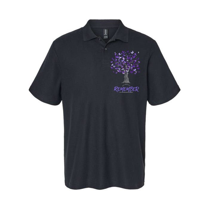 Alzheimer Awareness Tee For Women Purple Butterfly Softstyle Adult Sport Polo