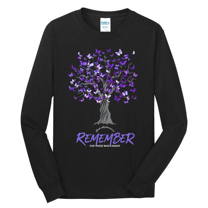 Alzheimer Awareness Tee For Women Purple Butterfly Tall Long Sleeve T-Shirt