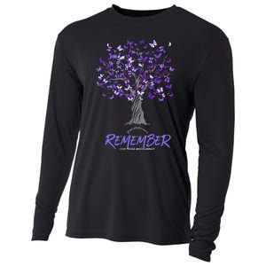 Alzheimer Awareness Tee For Women Purple Butterfly Cooling Performance Long Sleeve Crew