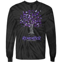 Alzheimer Awareness Tee For Women Purple Butterfly Tie-Dye Long Sleeve Shirt