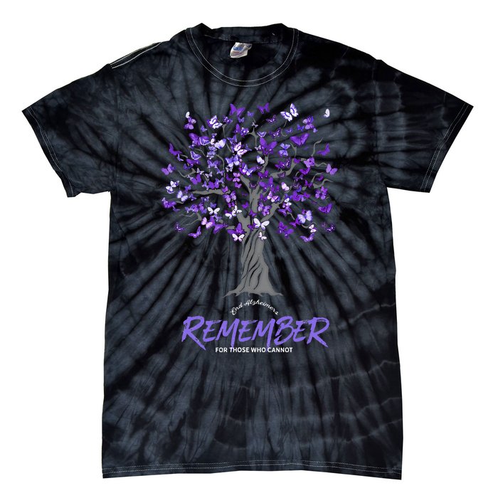 Alzheimer Awareness Tee For Women Purple Butterfly Tie-Dye T-Shirt