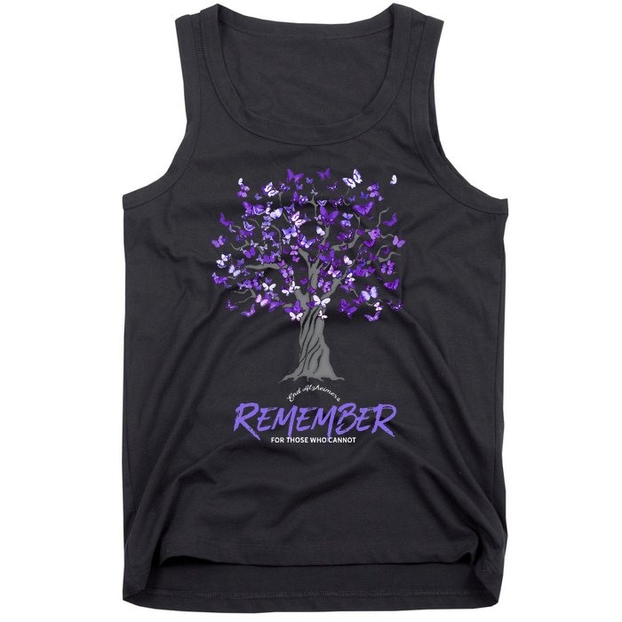 Alzheimer Awareness Tee For Women Purple Butterfly Tank Top