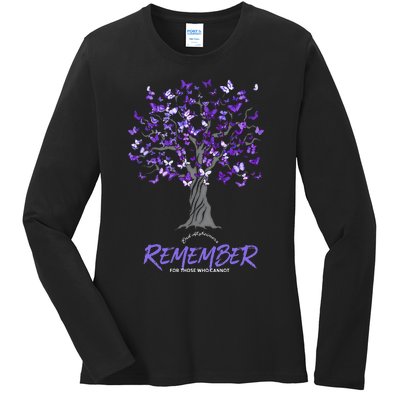 Alzheimer Awareness Tee For Women Purple Butterfly Ladies Long Sleeve Shirt