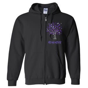 Alzheimer Awareness Tee For Women Purple Butterfly Full Zip Hoodie