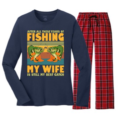 After All These Years Of Fishing My Wife Is Still My Best Catch Matching Couple Women's Long Sleeve Flannel Pajama Set 