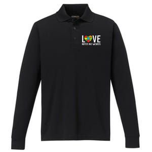 Autism Awareness Teacher Love Needs No Word Special Ed Performance Long Sleeve Polo