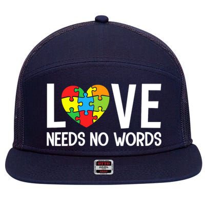 Autism Awareness Teacher Love Needs No Word Special Ed 7 Panel Mesh Trucker Snapback Hat