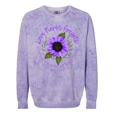 Alzheimer Awareness Tee For Women Purple Sunflower Colorblast Crewneck Sweatshirt