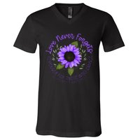 Alzheimer Awareness Tee For Women Purple Sunflower V-Neck T-Shirt