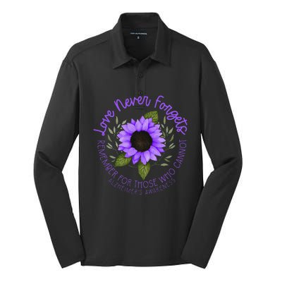 Alzheimer Awareness Tee For Women Purple Sunflower Silk Touch Performance Long Sleeve Polo