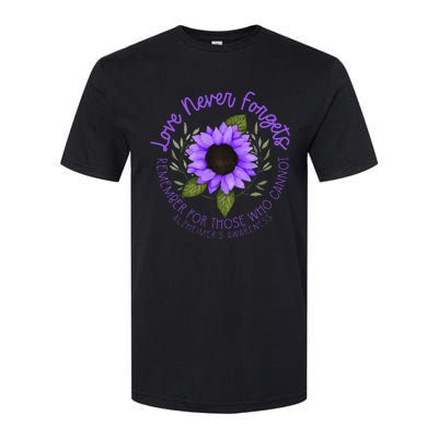 Alzheimer Awareness Tee For Women Purple Sunflower Softstyle CVC T-Shirt