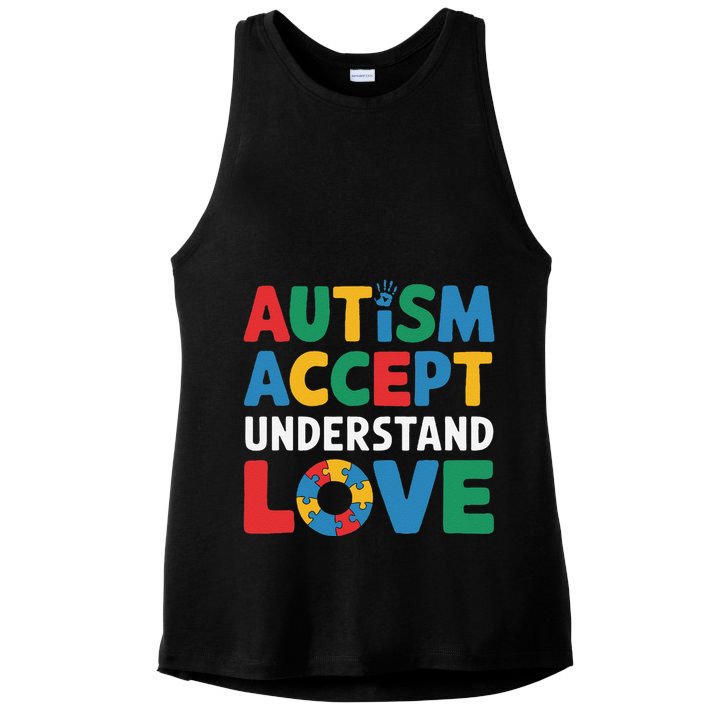 Autism Awareness Teacher Autism Accept Understand Love Ladies PosiCharge Tri-Blend Wicking Tank