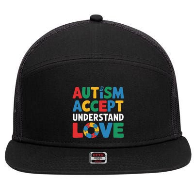 Autism Awareness Teacher Autism Accept Understand Love 7 Panel Mesh Trucker Snapback Hat