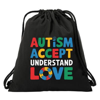 Autism Awareness Teacher Autism Accept Understand Love Drawstring Bag