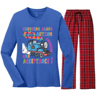 Advocate Acceptance Train Puzzle Cool Autism Awareness Gift Women's Long Sleeve Flannel Pajama Set 