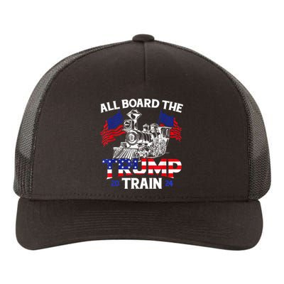 All Aboard Trump Train 2024 American Flag Trump Support Yupoong Adult 5-Panel Trucker Hat