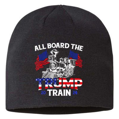 All Aboard Trump Train 2024 American Flag Trump Support Sustainable Beanie