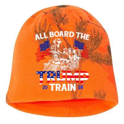 All Aboard Trump Train 2024 American Flag Trump Support Kati - Camo Knit Beanie