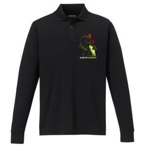 Auntiesaurus Auntie Tyrannosaurus Dinosaur Baby Performance Long Sleeve Polo