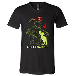 Auntiesaurus Auntie Tyrannosaurus Dinosaur Baby V-Neck T-Shirt