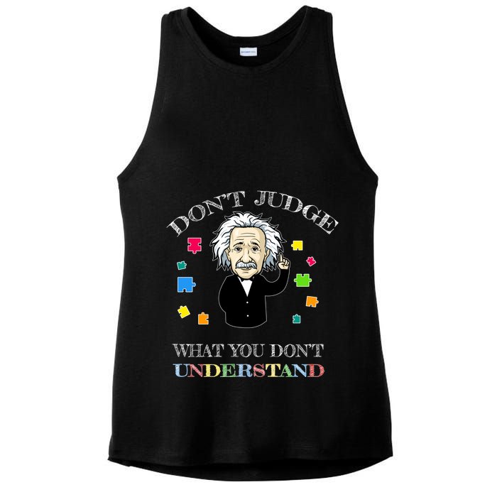 Autism Awareness Teacher Accept Don't Judge Albert Einstein Ladies PosiCharge Tri-Blend Wicking Tank