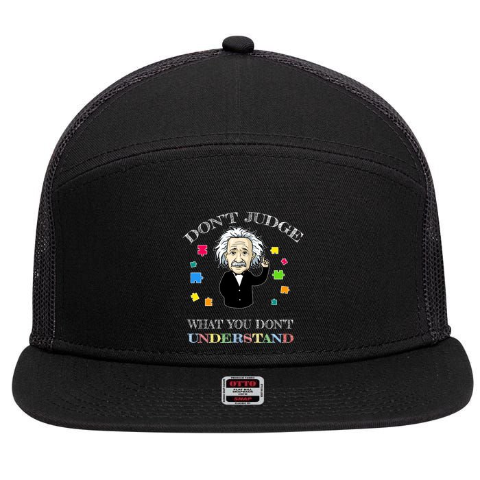 Autism Awareness Teacher Accept Don't Judge Albert Einstein 7 Panel Mesh Trucker Snapback Hat
