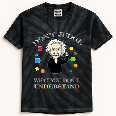 Autism Awareness Teacher Accept Don't Judge Albert Einstein Kids Tie-Dye T-Shirt