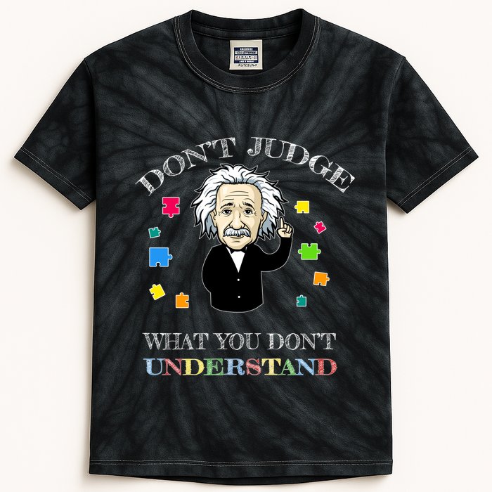 Autism Awareness Teacher Accept Don't Judge Albert Einstein Kids Tie-Dye T-Shirt