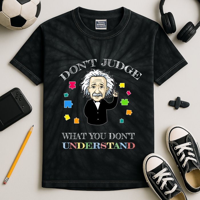 Autism Awareness Teacher Accept Don't Judge Albert Einstein Kids Tie-Dye T-Shirt