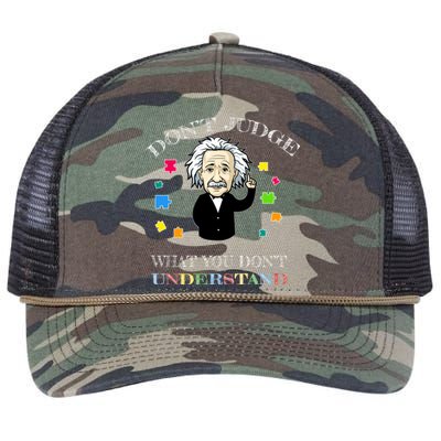 Autism Awareness Teacher Accept Don't Judge Albert Einstein Retro Rope Trucker Hat Cap