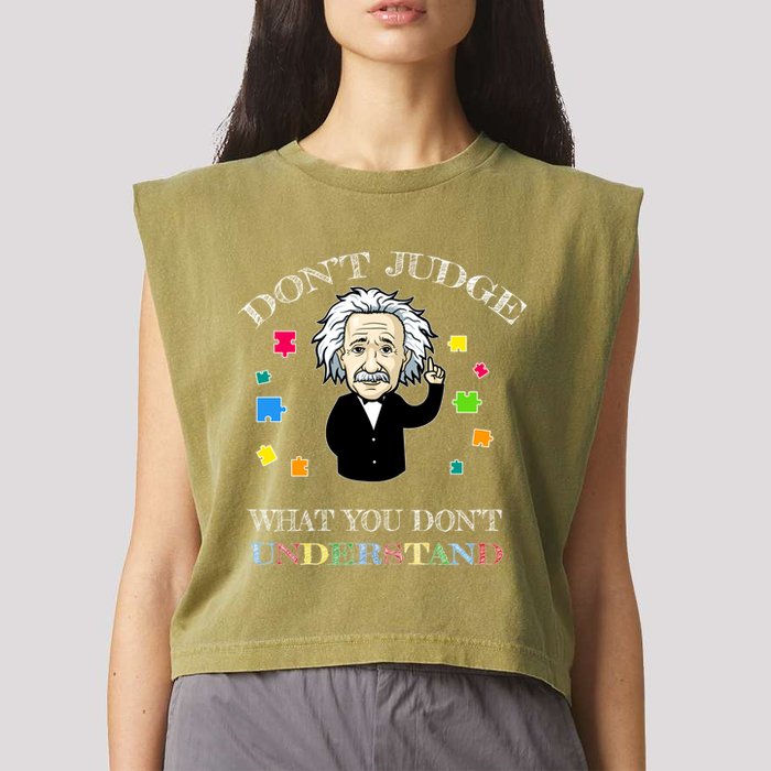 Autism Awareness Teacher Accept Don't Judge Albert Einstein Garment-Dyed Women's Muscle Tee