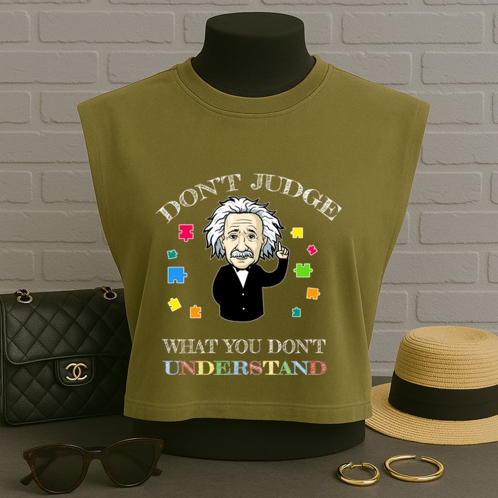 Autism Awareness Teacher Accept Don't Judge Albert Einstein Garment-Dyed Women's Muscle Tee