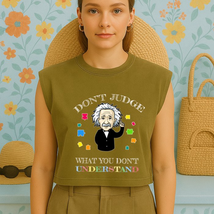 Autism Awareness Teacher Accept Don't Judge Albert Einstein Garment-Dyed Women's Muscle Tee