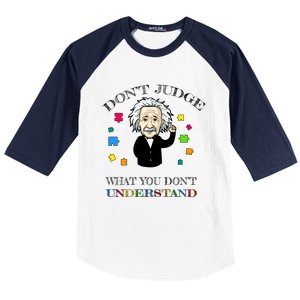 Autism Awareness Teacher Accept Don't Judge Albert Einstein Baseball Sleeve Shirt