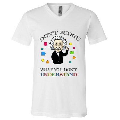 Autism Awareness Teacher Accept Don't Judge Albert Einstein V-Neck T-Shirt