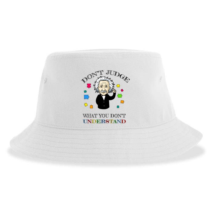 Autism Awareness Teacher Accept Don't Judge Albert Einstein Sustainable Bucket Hat