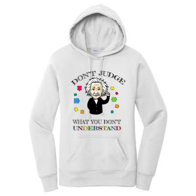 Autism Awareness Teacher Accept Don't Judge Albert Einstein Women's Pullover Hoodie