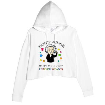 Autism Awareness Teacher Accept Don't Judge Albert Einstein Crop Fleece Hoodie