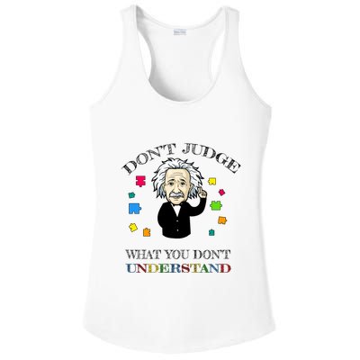 Autism Awareness Teacher Accept Don't Judge Albert Einstein Ladies PosiCharge Competitor Racerback Tank