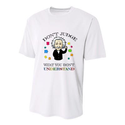 Autism Awareness Teacher Accept Don't Judge Albert Einstein Youth Performance Sprint T-Shirt
