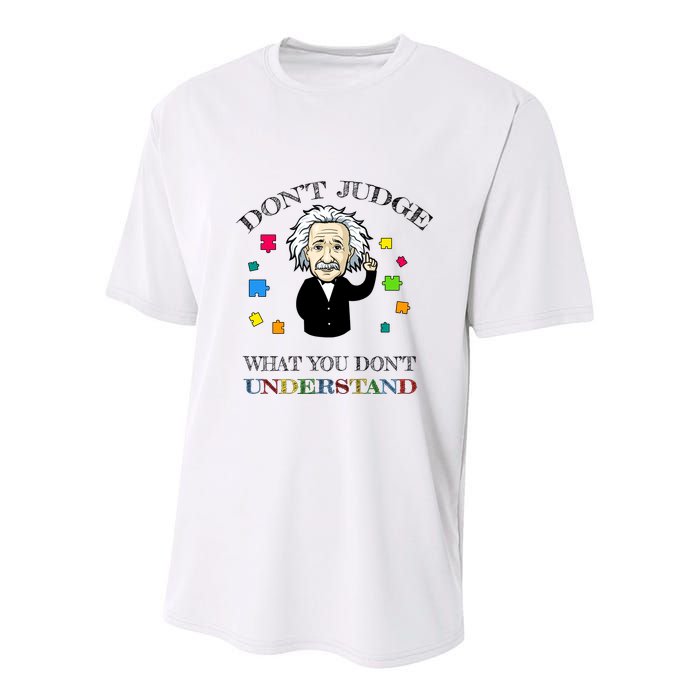 Autism Awareness Teacher Accept Don't Judge Albert Einstein Youth Performance Sprint T-Shirt