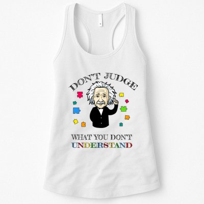 Autism Awareness Teacher Accept Don't Judge Albert Einstein Womens Tank Top