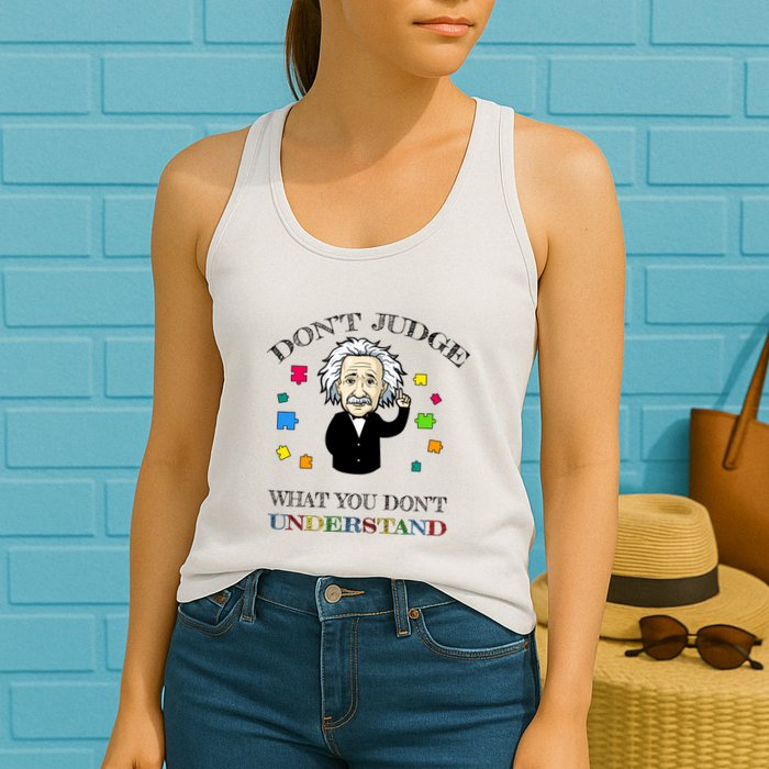 Autism Awareness Teacher Accept Don't Judge Albert Einstein Womens Tank Top