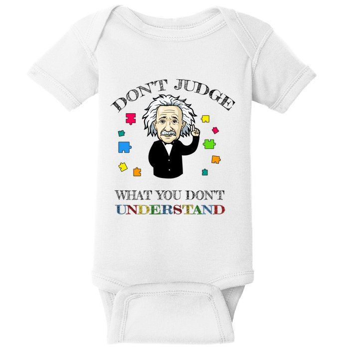 Autism Awareness Teacher Accept Don't Judge Albert Einstein Baby Bodysuit