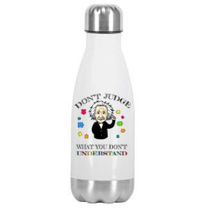 Autism Awareness Teacher Accept Don't Judge Albert Einstein Stainless Steel Insulated Water Bottle